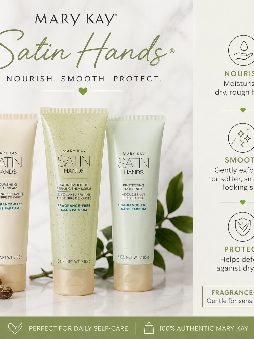 Mary Kay Satin Hands Trio in Soft Green and Cream Packaging